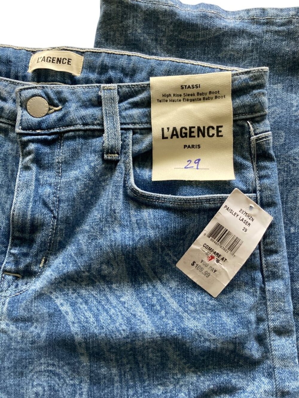 L'AGENCE Stassi High Rise Sleek Baby Bootcut Jeans in Paisley Western Sz  NWT - Picture 5 of 10